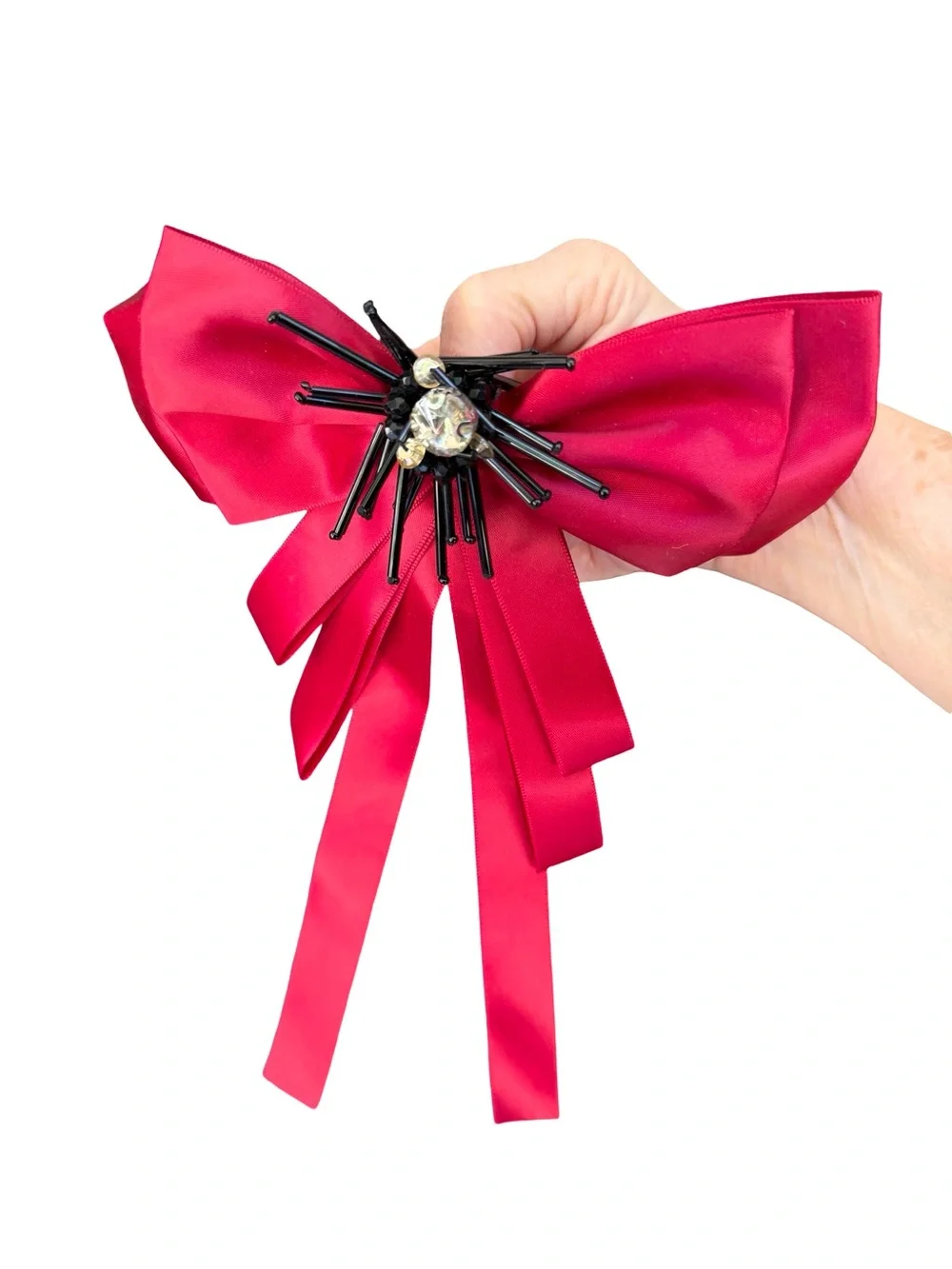 Oversized Red Satin Bow Brooch | Coquette Statement Jewelry | Runway Inspired - Picture 4 of 5